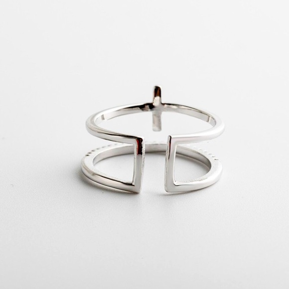 Half Eternity Pavé Ring with CZ Diamonds and a T design. - Picture 3 of 4